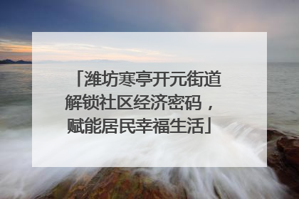 潍坊寒亭开元街道解锁社区经济密码，赋能居民幸福生活